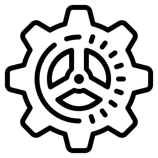 White gear icon symbolizing Morale Logistics’ precision and operational readiness for facility maintenance and property services.