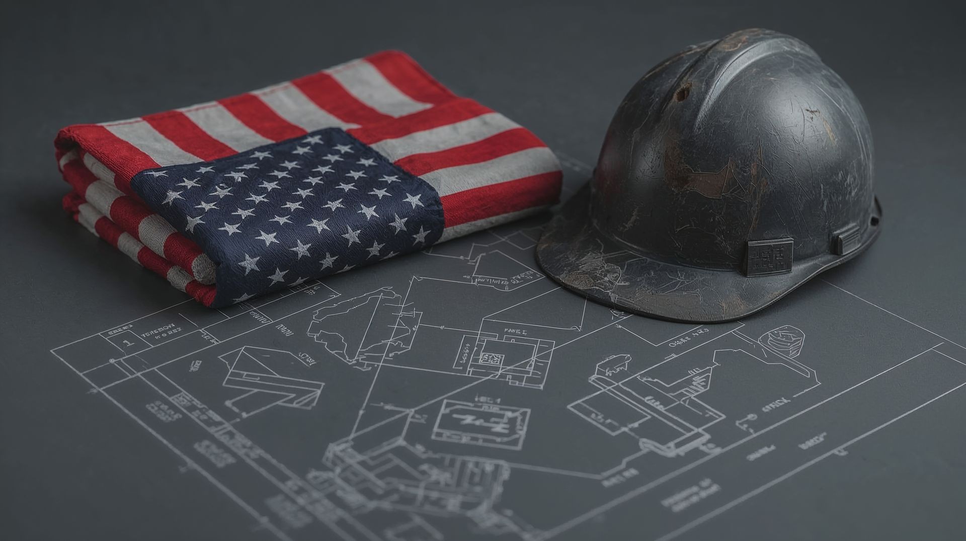 Symbolic tribute to veteran-led contracting — American flag and construction tools representing discipline, service, and precision by Morale Logistics LLC.